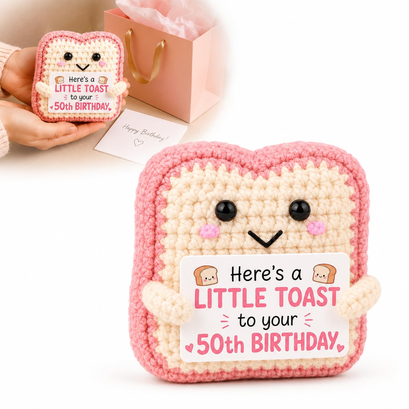 50th Birthday Crochet Toast Gift, Handmade Knitted Keepsake for Her and Him