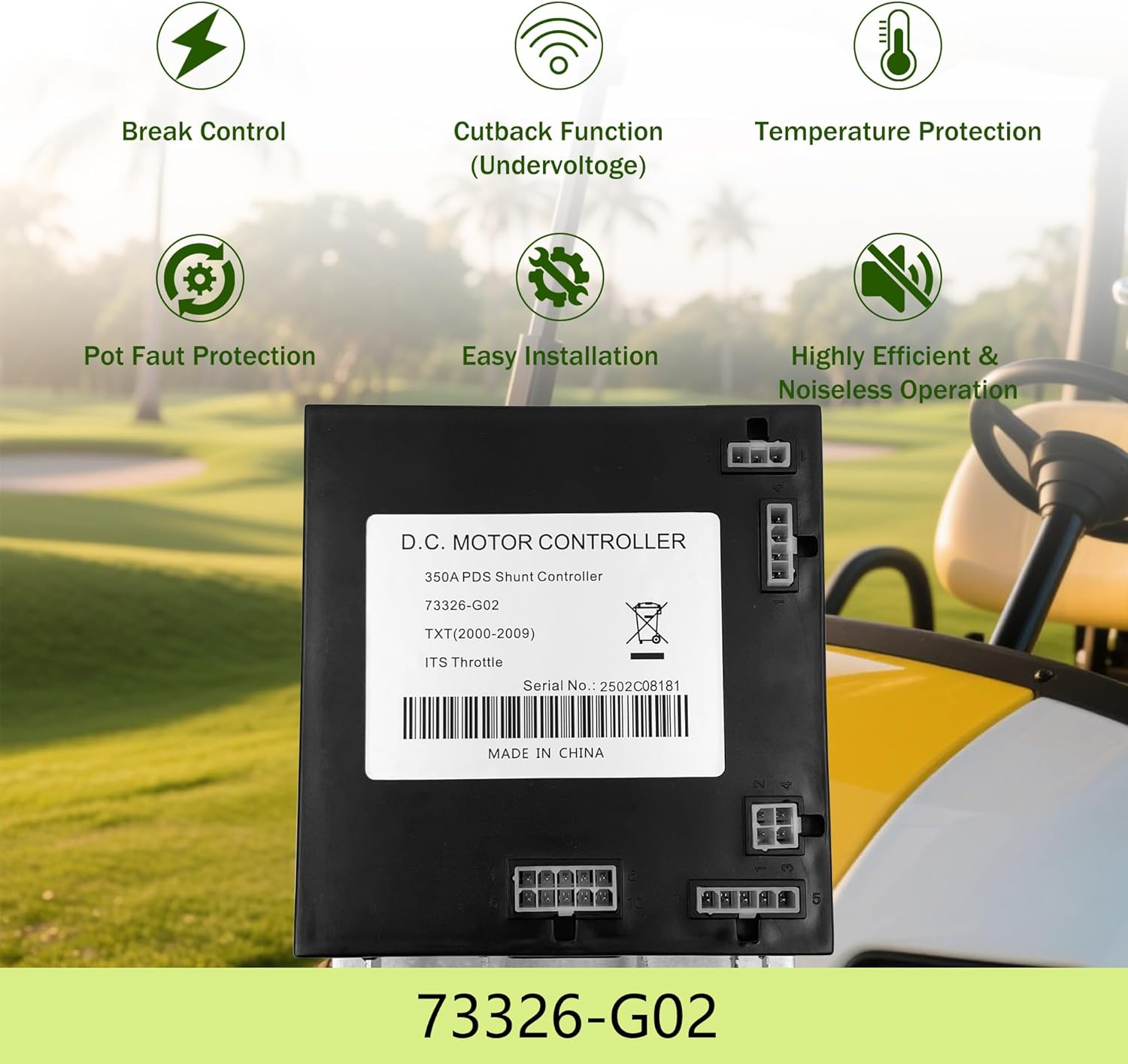 73326-G02 DC Motor Controller 36V 350A PDS Shunt Controller ITS Throttle Replaces EZGO TXT Year 2000 - 2009 Compatible with 73326G03/ 73326G04/ 73326G05/ 73326G06/ 73326G07