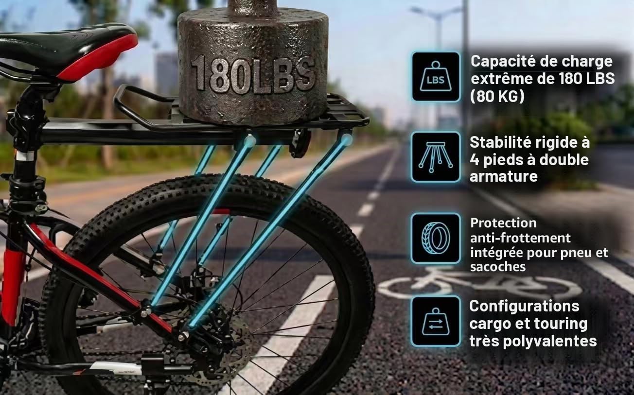 COMINGFIT – Porte-Bagage Universel réglable pour vélo à roulements Solides, capacité de Charge de 81,6 kg