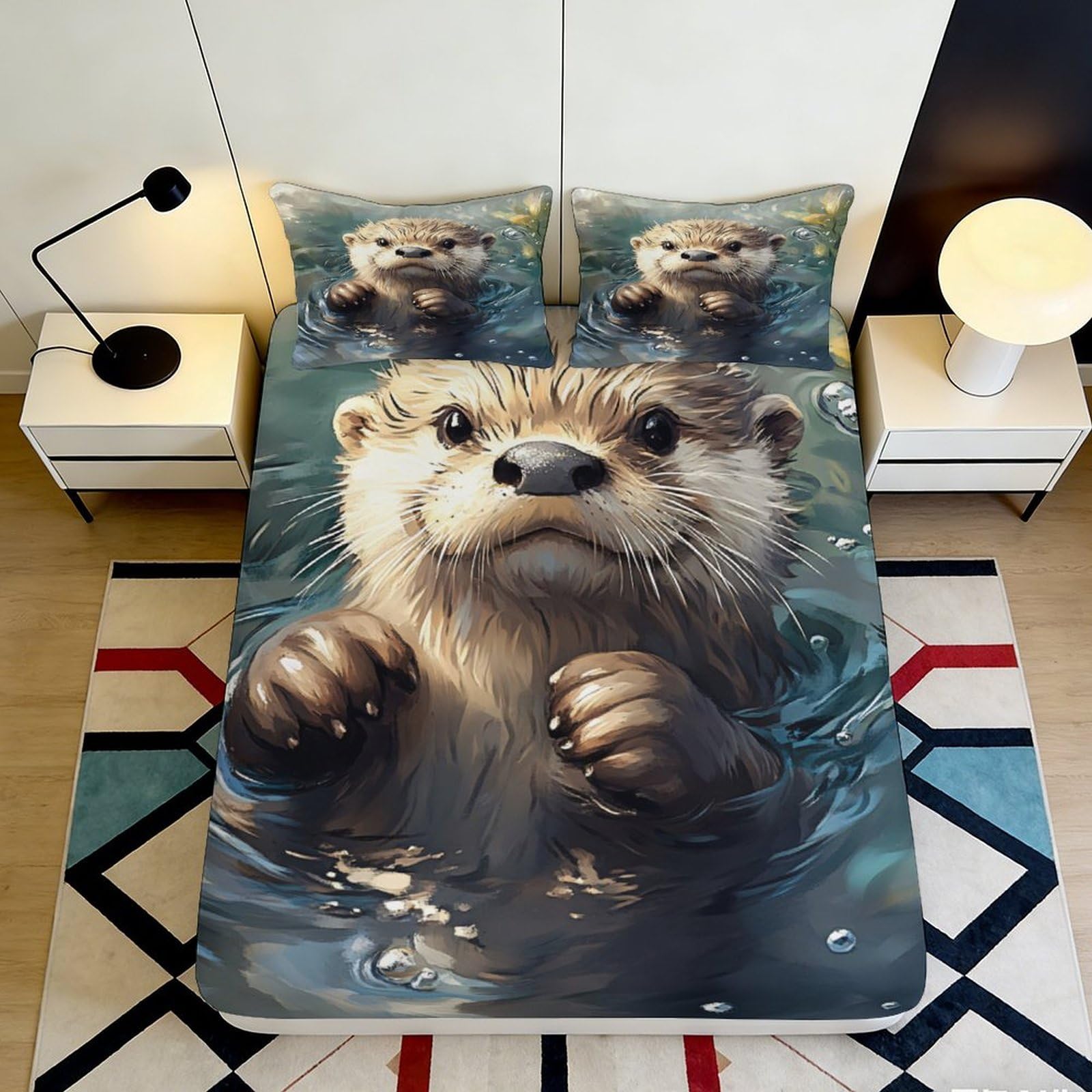 Jqzkxnhpbr Style-6 3D Printed Cute Otter Fitted Sheet Microfiber Soft Animal Bed Cover For Bedroom Dorm Mattress Decor Easy Care 90X200x25cm