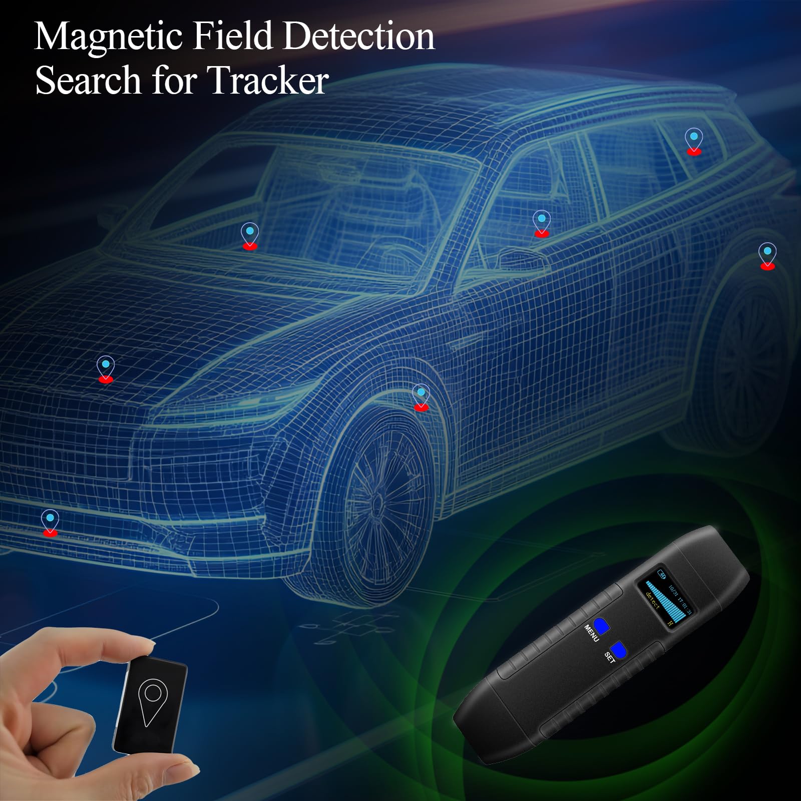 Wanzen Detektor & Kamera Finder, Kompakter RF Scanner mit Magnetischem Tracker Finder, Infrarot-Lasersuche und Taschenlampe für Hotel, Auto, Büro, Umkleide und Reisen