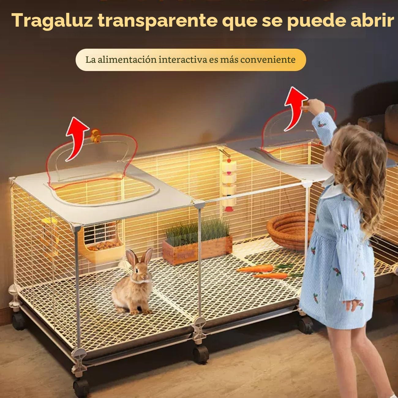 Jaulas para Conejos de Interior, Jaula Conejo con Tragaluz, Jaula para Cobayas de Animales Pequeños, Almohadillas para Las Patas Cifradas, Diseño de Bandeja(75x35x45cm)