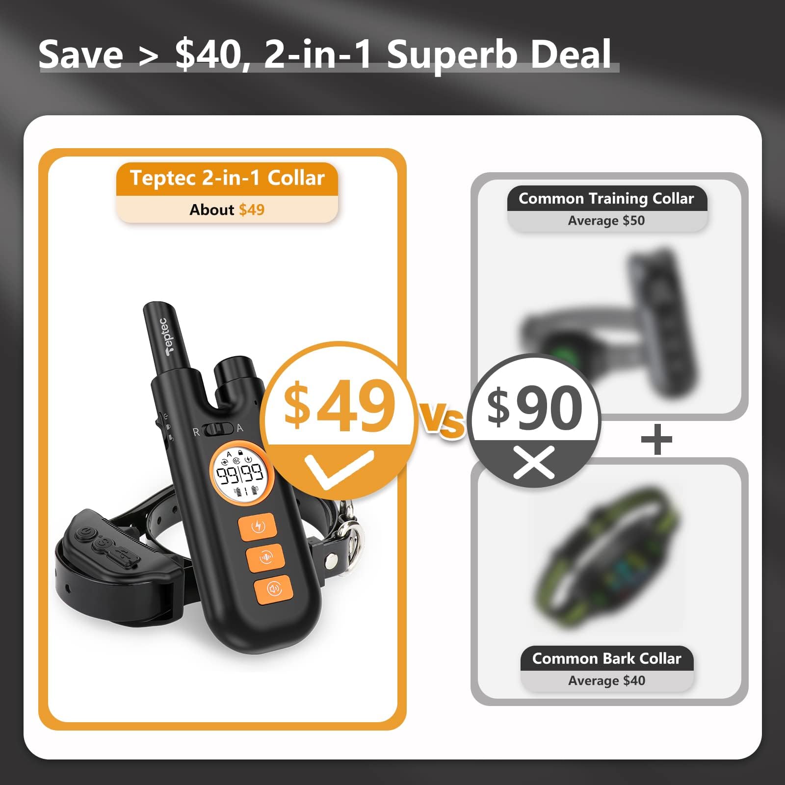 2-in-1 Dog Bark Collar & Remote Trainer - 2600ft Range, Shock/Vibe/Sound, Rechargeable, IPX7 Waterproof