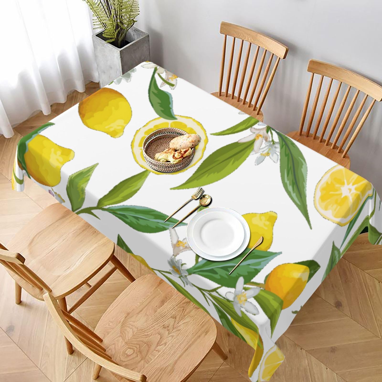 BNVSADC Yellow Lemon Printed Rectangle Tablecloth 228x152 CM, Water Resistant Polyester Table Cloth Decorative Fabric Table Covers for Kitchen Dining Table Parties Camping