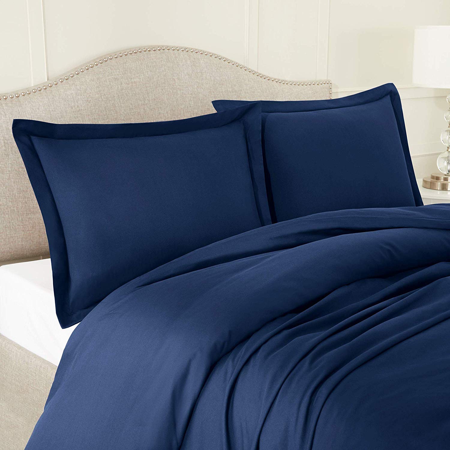 100% Cotton 1PC Duvet/Quilt Cover Hidden Zipper Closure 600TC Ultra Soft Durable for Double/Queen Size Bed(Navy Blue)-image-37