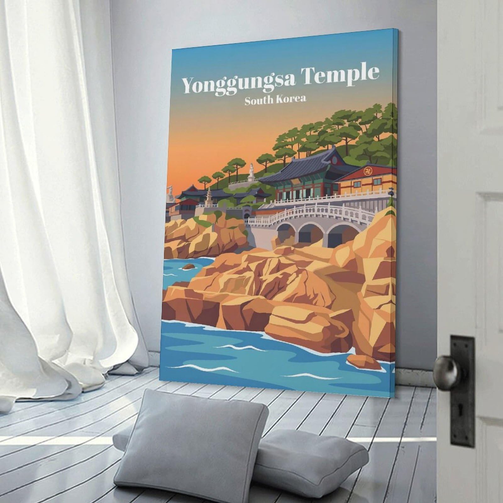 Junmoney Yonggungsa Temple South Korea Canvas Art Print, 20x30inch(50x75cm), for Picture Wall Styling in Lounge Or Bedroom, Wall Decor Suited to Curated Displays