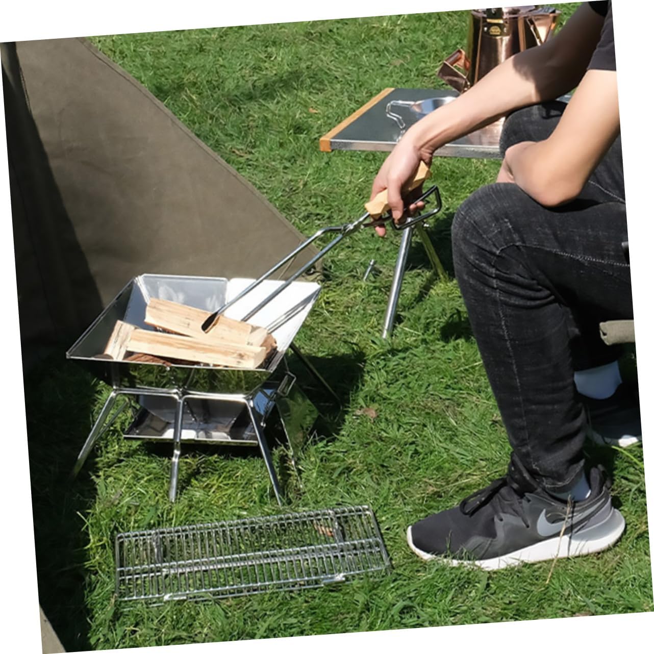BESPORTBLE Stainless Steel Charcoal Tongs Firewood Clip for Bbq Grilling and Campfire Cooking Lightweight Design for Easy Handling for Outdoor Use