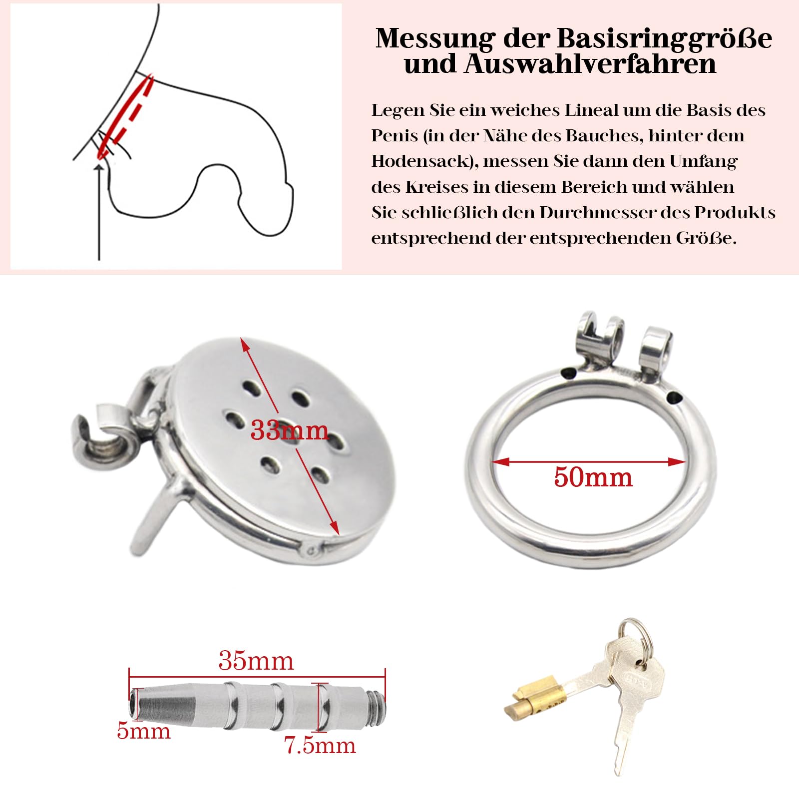 BDSMYEE Gabbia per pene Gabbia di castità piatta maschile con dilatatore, Gabbia di castità, Set BDSM Schiavo Giocattolo sessuale estremo per uomini (Piccolo 50)