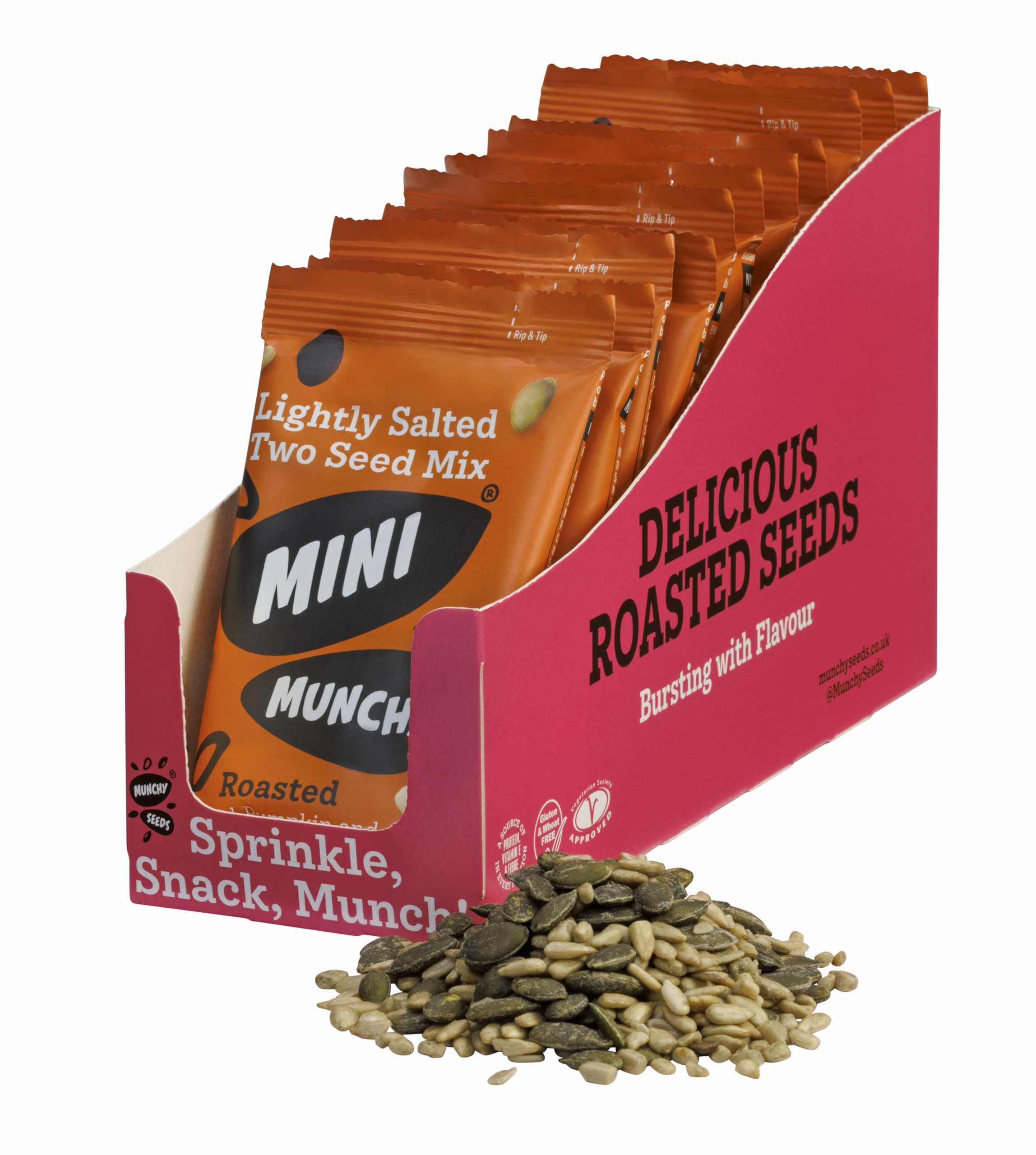 – Munchy Seeds Mini Munchy Lightly Salted Two Seed Mix, Pumpkin Seeds & Sunflower Seeds, Gluten Free Protein Snacks, Nutritious Source Of Vegan Protein, High Fibre Snacks, 12 x 30g Rip & Tip Bags