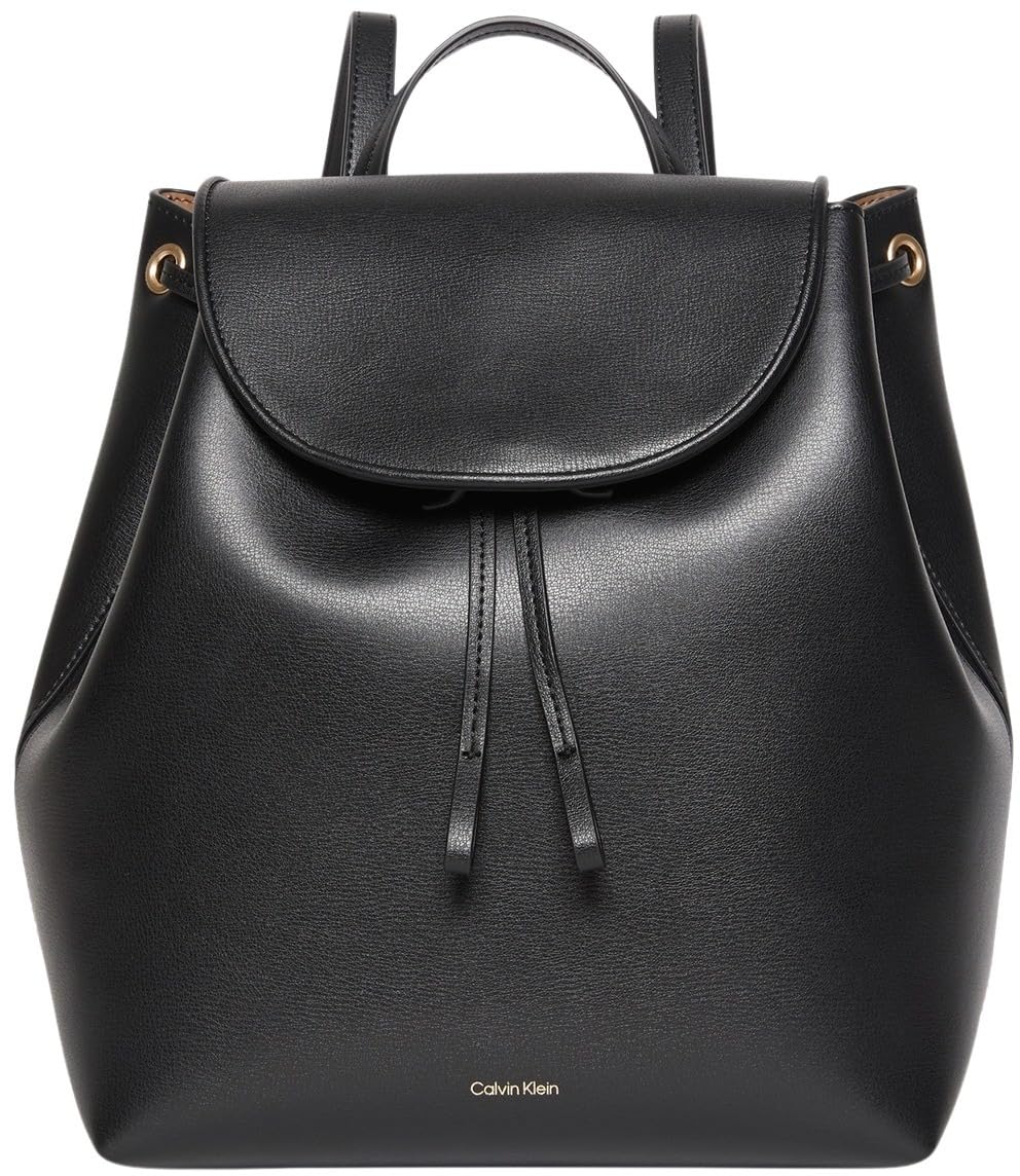 Calvin Klein Women's FOIL LOGO FLAP BACKPACK LV04F3297G Backpack, Black (Black/Toasted Coconut), One Size