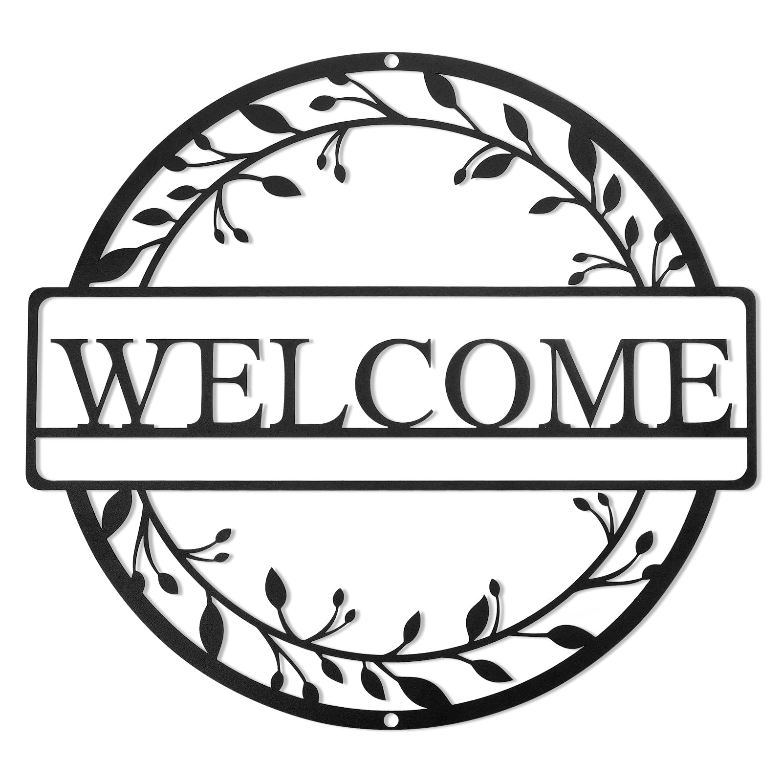 CXRYLZ-FUR Metal Welcome Sign for Front Door, 3D Black Wreath Style Wall Decor, 11.8 Inch Home Letters Hanging Decoration for Porch Farmhouse Outdoor Indoor Entryway Office