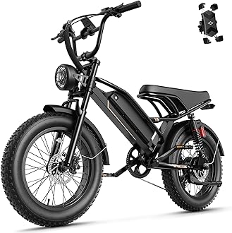 Jasion YR16 Electric Bike for Adults Teens, Peak 1000W Electric Bicycle, 48V 12.5AH Battery Dirt Bike with Dual Suspension & Cruise Control, 16" Fat Tire 55 Miles Moped EBike Fit Teenagers & Adults