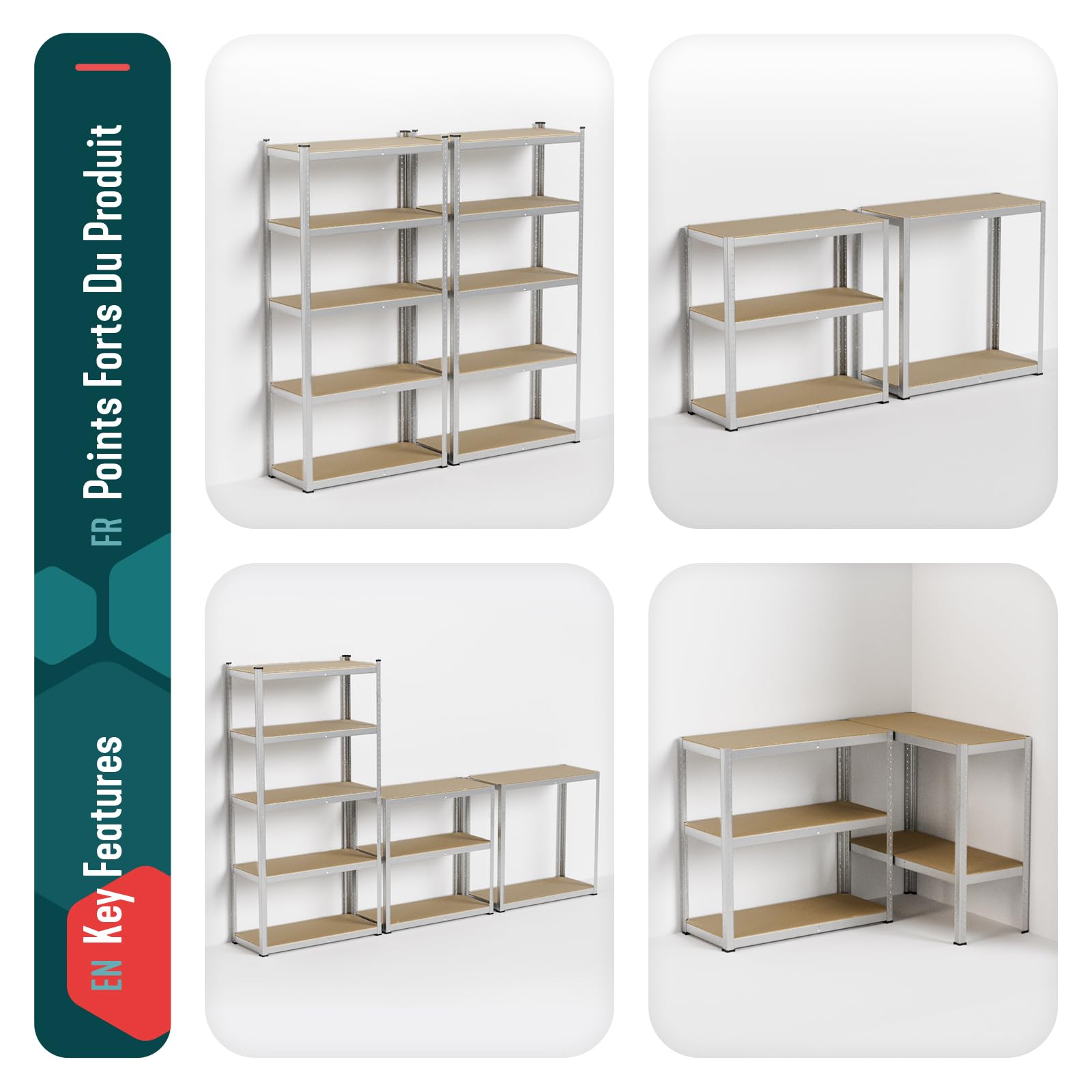VOUNOT 2 x Estantería Metálica Reforzada 180x90x40 cm, Estante Almacenamiento de 5 Niveles, Estantería Cargas Pesadas, Montaje sin Herramientas, Carga de 1250 kg, para Garaje, Bodega, Trastero