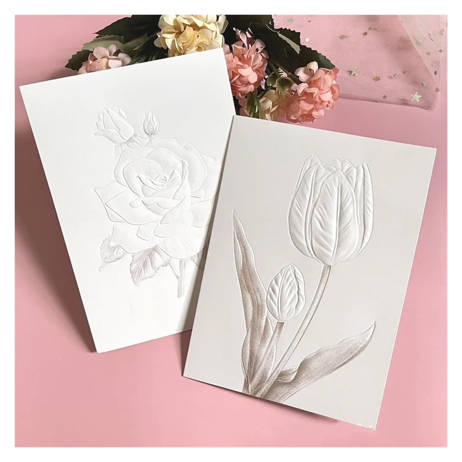 Zaproszenie na ślub Zaproszenia na każdą okazję, zaproszenia ślubne z kopertami Pop-Up Puste tłoczone kwiaty Białe 1 szt. lub 6(6PCS)