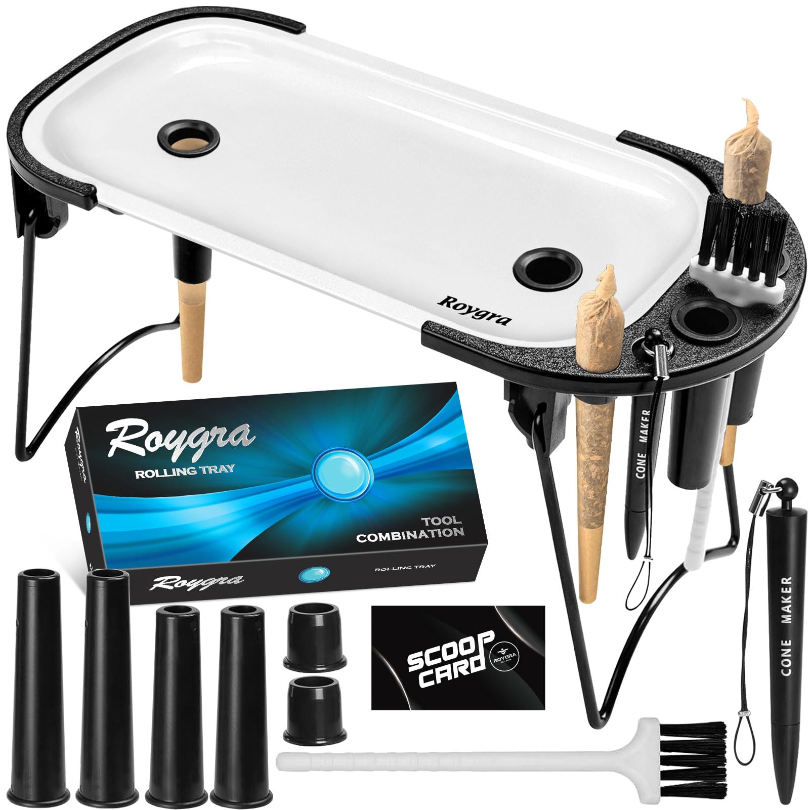 roygra Foldable Rolling Tray Set, Complete Smoking Accessories, Cone Loader