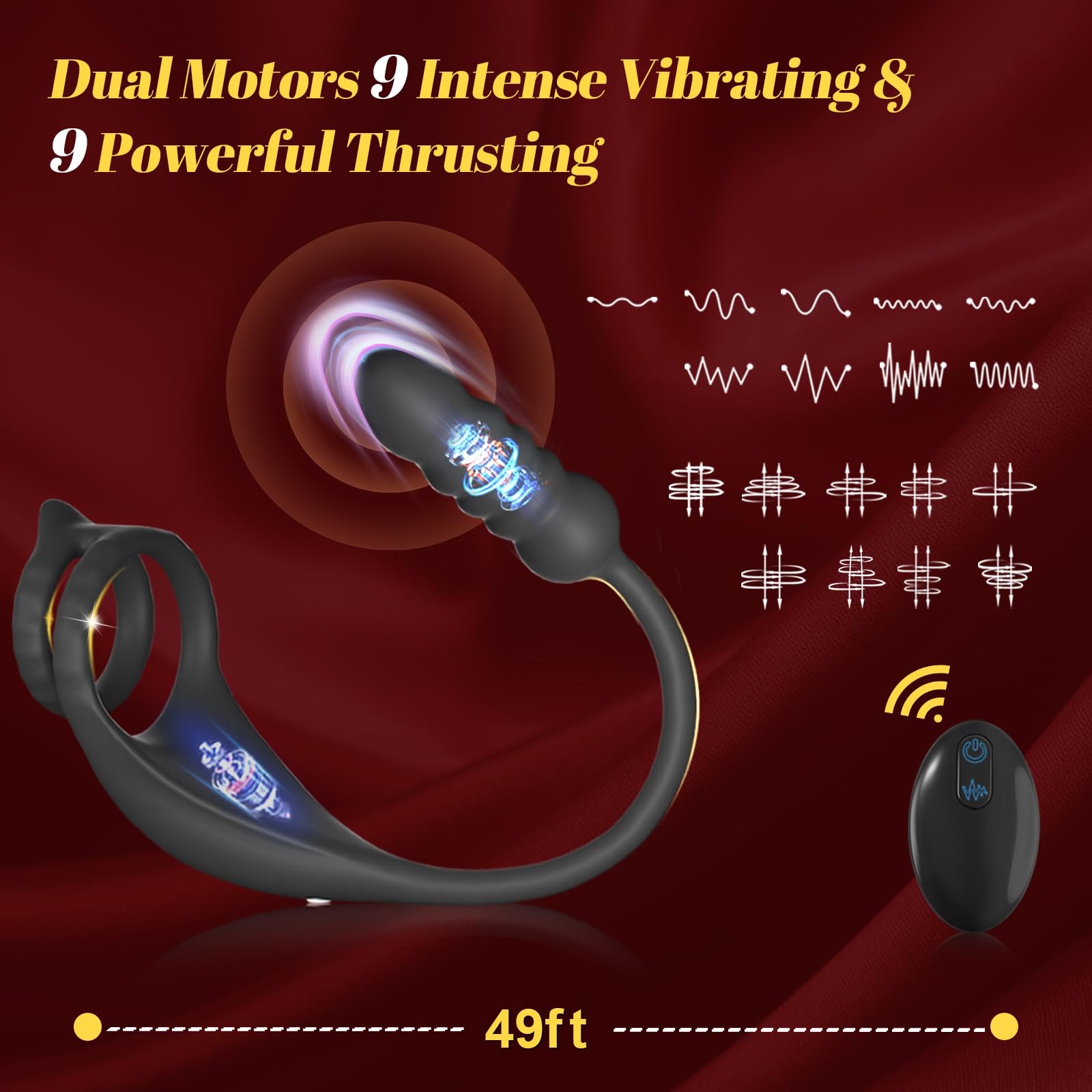 Vibrating Cock Ring Taint Stimulator with Mini Bullet, Remote Control Anal Butt Plug Prostate Massager Penis Ring Male Vibrators for Men Pleasure Sex Toys for Adult Couples: Blackthrusting