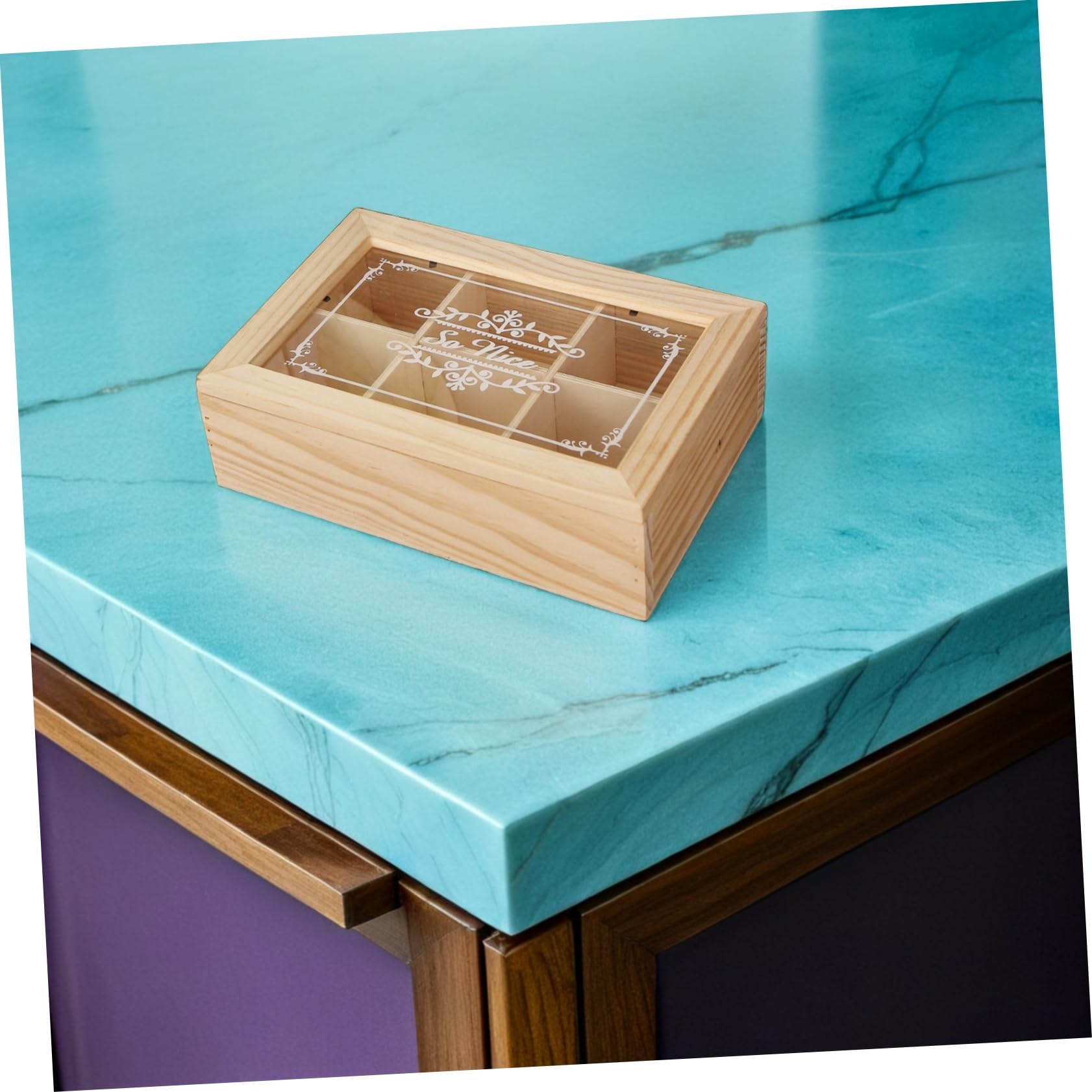 Gatuida 2 Piezas Caja Organizadora de Madera para Escritorio con Tapa Acrílica Transparente Compartimentos Almacenamiento para Bolsas de Té Azúcar y Objetos