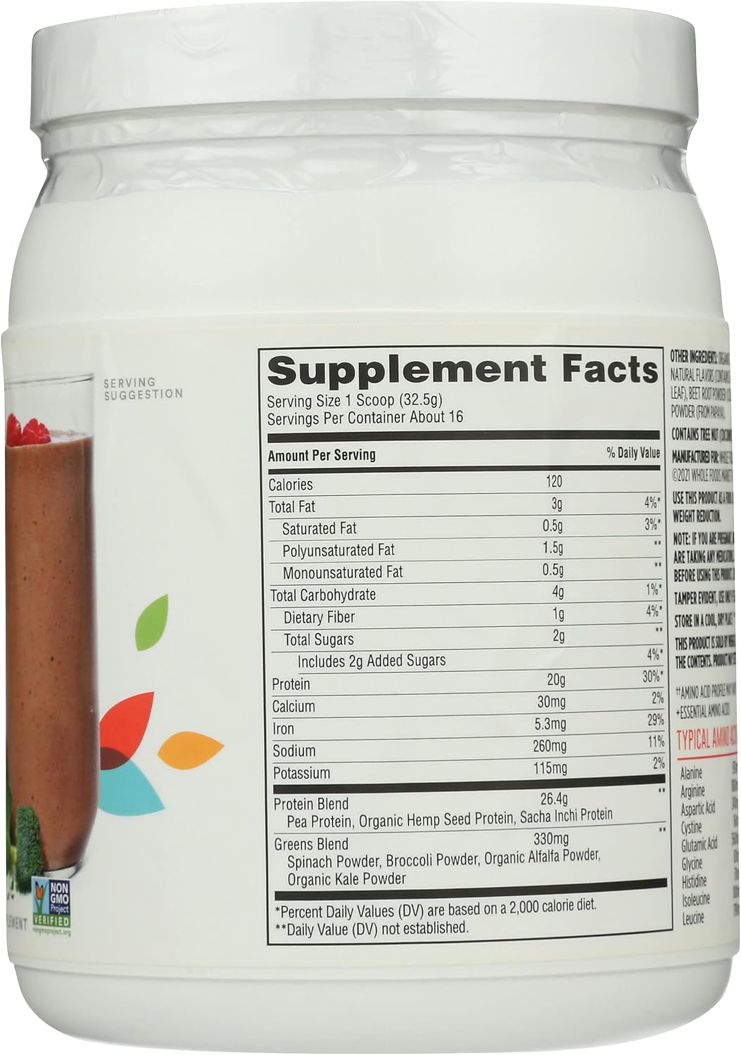 Whole Foods Market, Protein Powder And Greens Rich Chocolate, 18 Ounce
