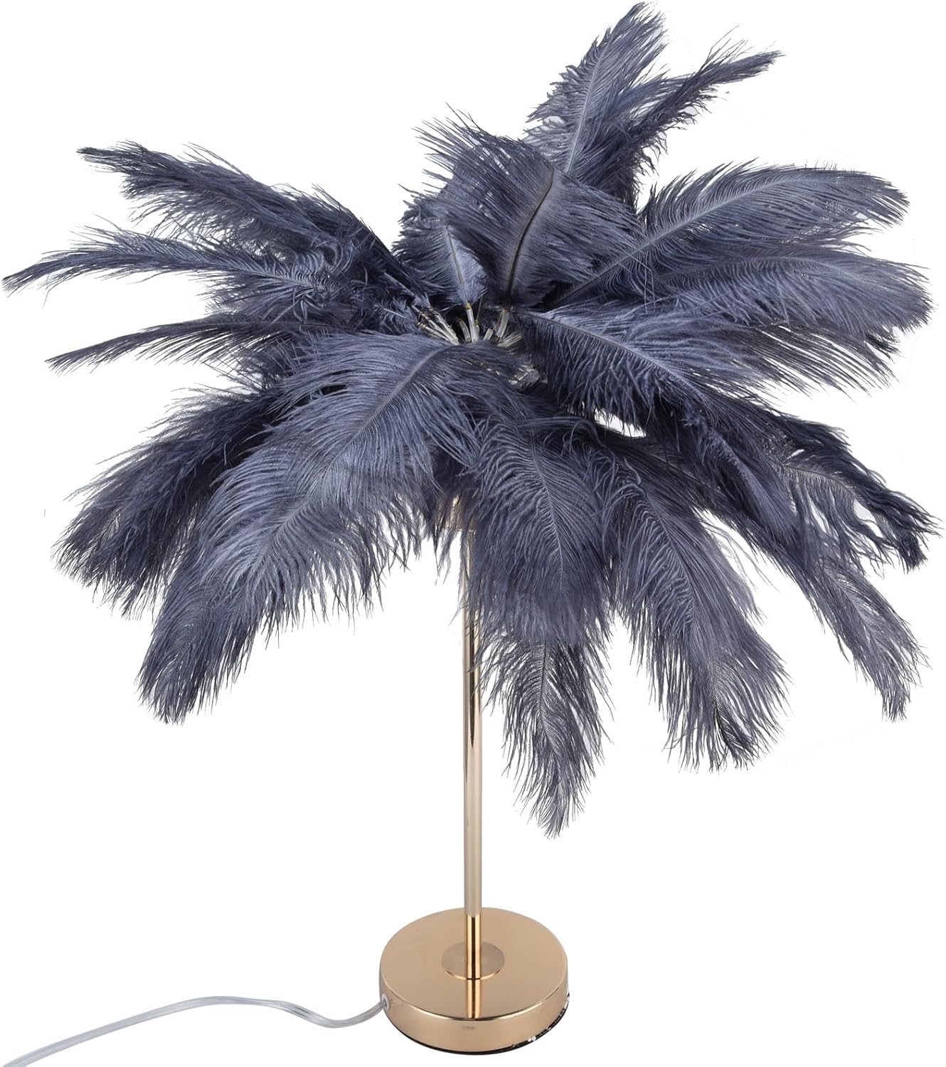 Garosa Feather Table Lamp G4 Bulb LED Night Light Bedside Lamp Atmosphere Light for Bedroom Living Room Dining Room Wedding Decorative Birthday Gift Warm Light(Gray US Plug 110V)