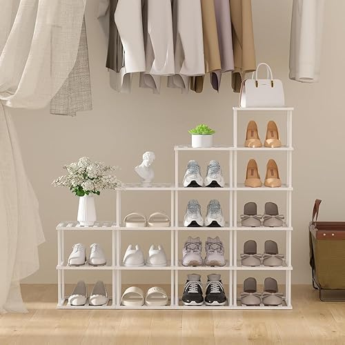 Miniatura 4 de Zapatero de bambú blanco - Zapatero vertical para espacios pequeños