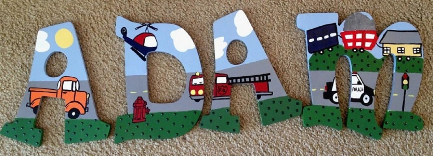 ZOOM ZOOM CUSTOM HAND PAINTED WOODEN PLAYROOM WALL LETTERS-CARS AND TRUCKS LETTERS
