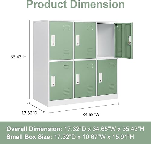 Miniatura 3 de WTRAVEL Armario de almacenamiento de acero, 2 niveles y 6 puertas, armario de almacenamiento para gimnasio, escuela, oficina, taquillas metálicas