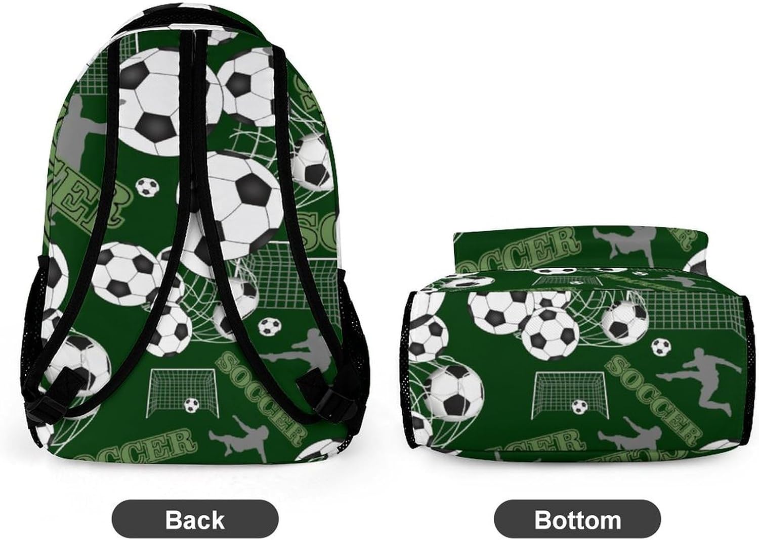 Custom Name Green Soccer Pattern Daypack Kids Schoolbag for Toddler Boys, High School College Teens Backpack - Image 6