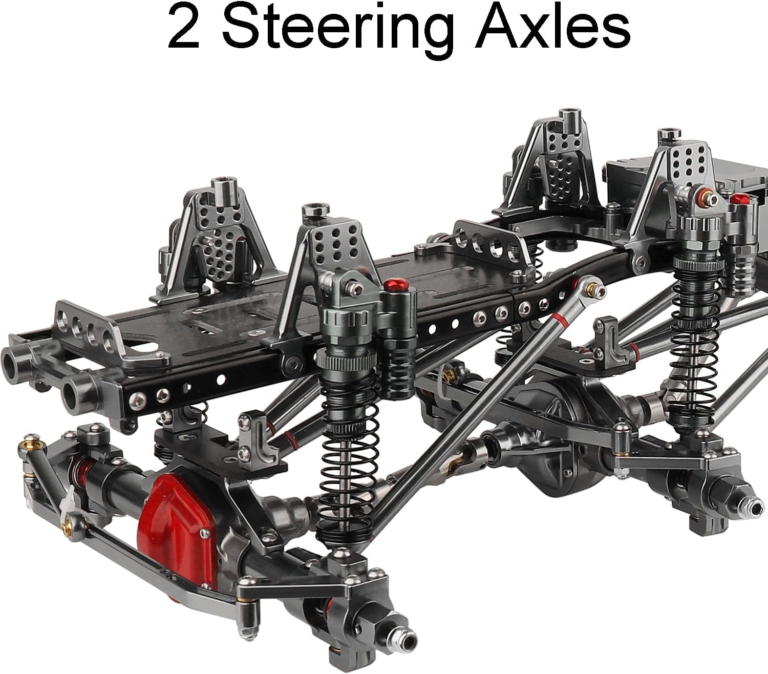 Metal 8x8 RC Car Chassis Frame with Gearbox,2 Front Steering Axles,2 Thickened Battery Trays for Axial SCX10 1/10 RC Crawler Car Parts (Titanium)