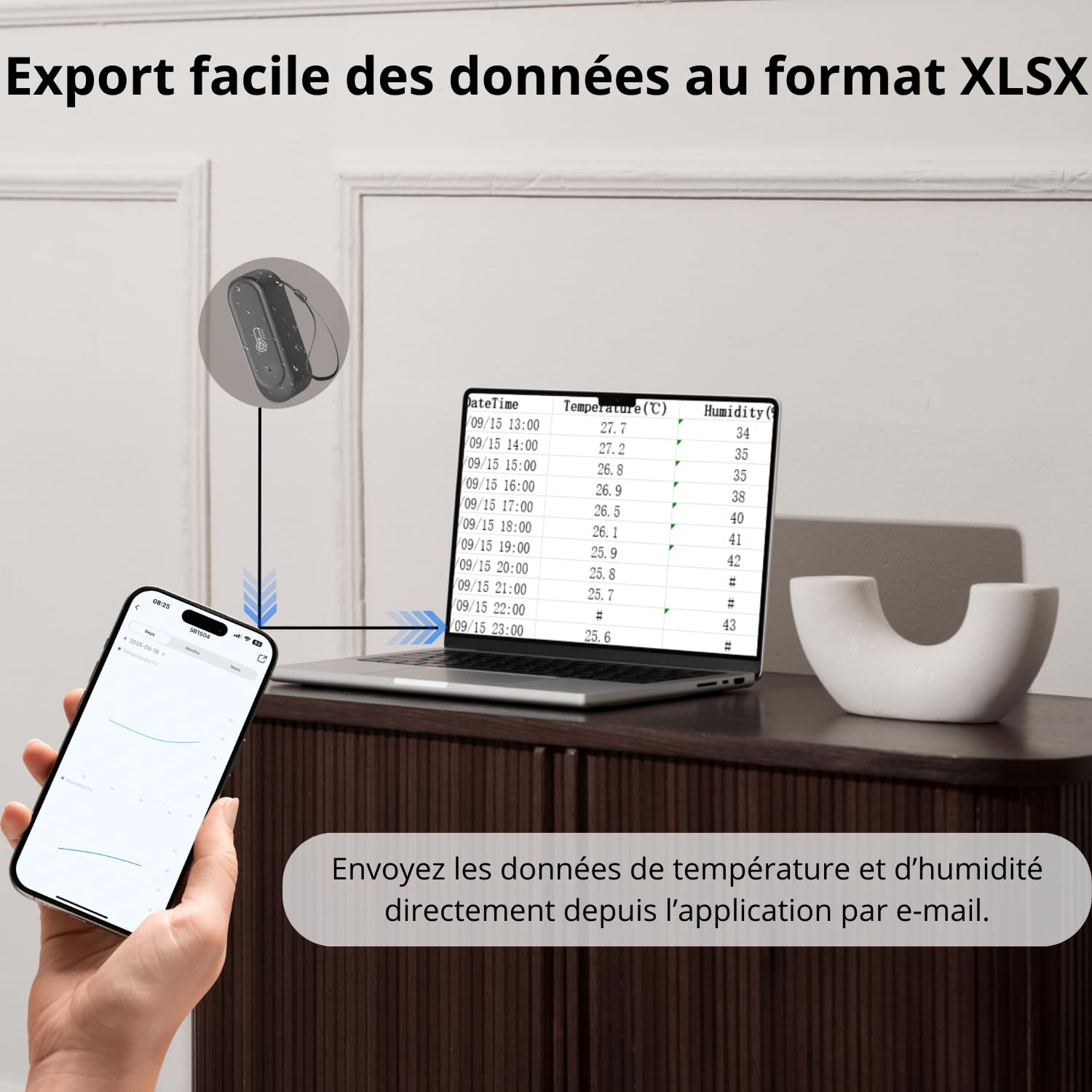 Sone Smart One Capteur Température Humidité WiFi 2.4GHz IP65 Extérieur Intérieur Noir - Thermomètre Hygromètre Connecté Tuya Smart Life - Sans Passerelle - Piles Non Incluses
