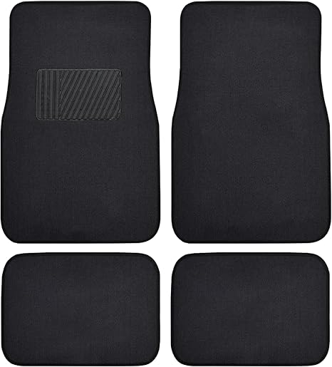 BDK MT-100-BK Classic Carpet Floor Mats for Car & Auto - Universal Fit -Front & Rear with Heelpad (Black)