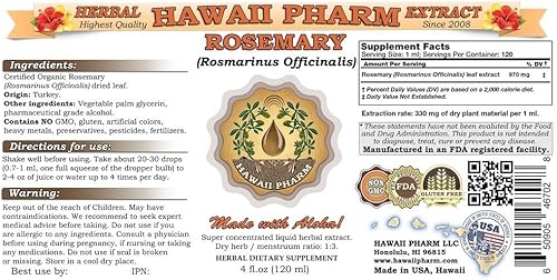 Miniatura 2 de HawaiiPharm Extracto líquido de romero, tintura orgánica de romero (Rosmarinus officinalis), suplemento de hierbas, fabricado en EE. UU., 4 onzas