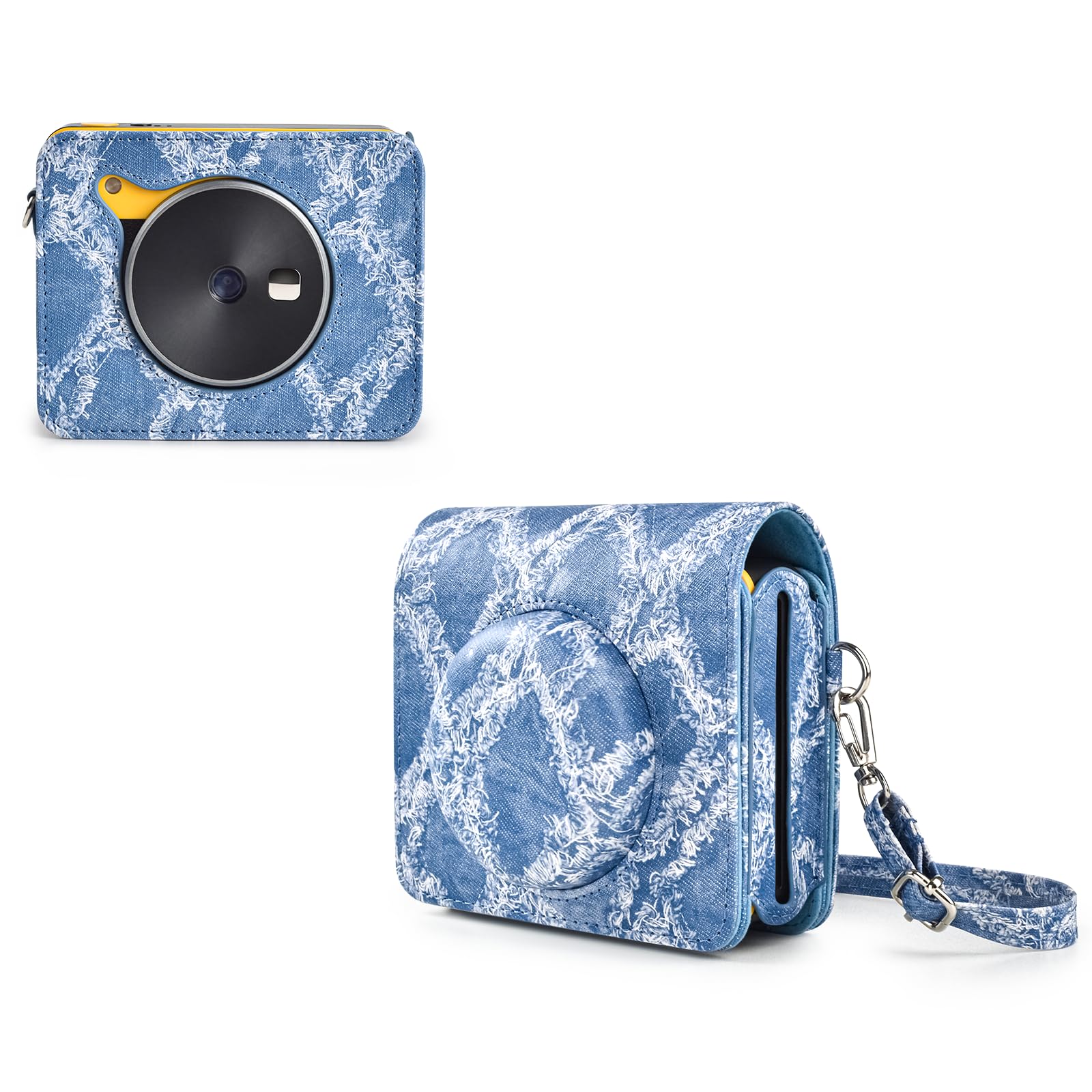 Rieibi Kodak Mini Shot 3 Retro Case, PU Leather Protective Case for Previous Version of Kodak Mini Shot 3 Retro C300R 2-in-1 Camera/Portable Instant Printer with Shoulder Strap - Denim Pattern