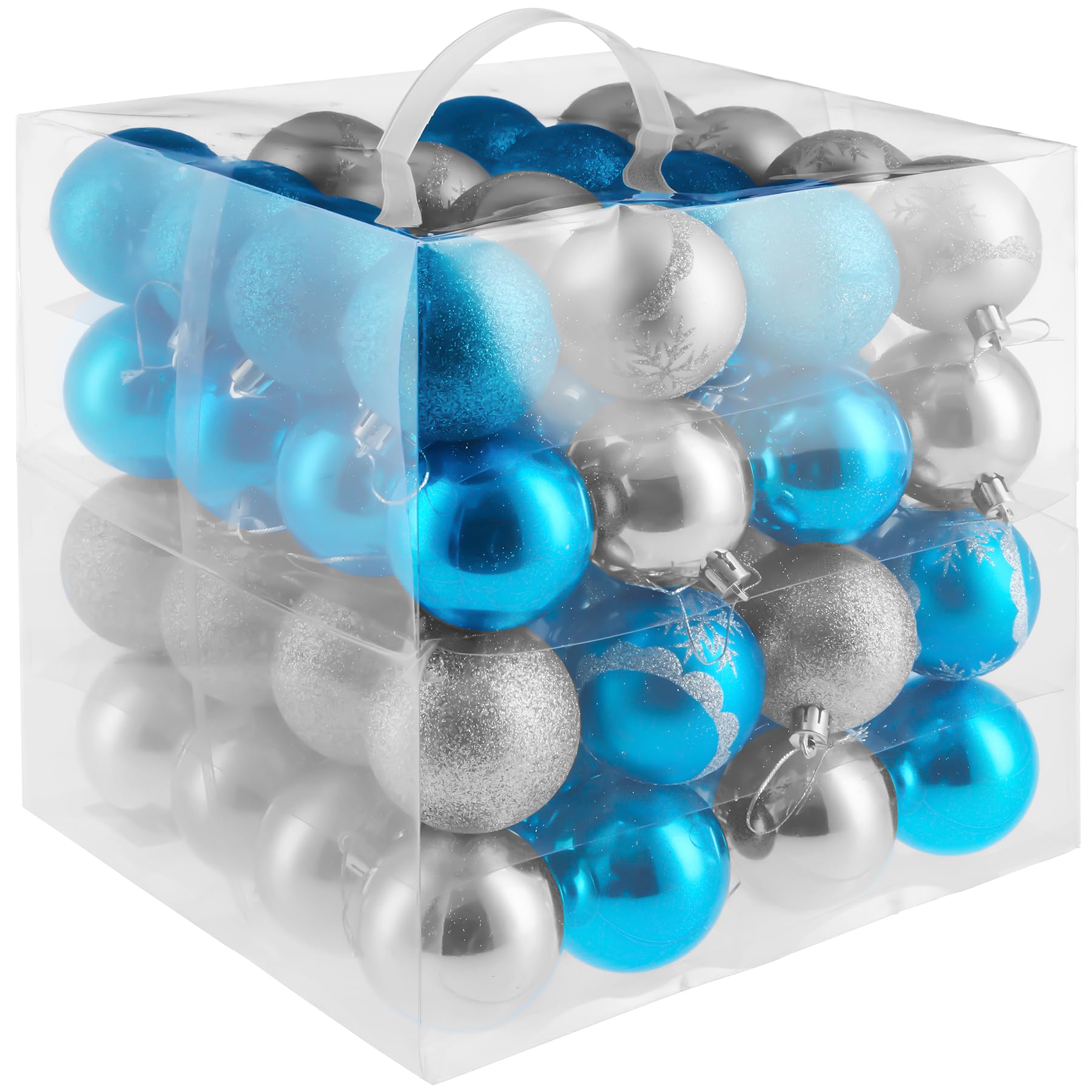 Tectake Blue Tectake® 64-Pack Christmas Baubles With Glossy, Glittery & Snowflake Design, Durable Silver & Baubles With Tear-Resistant Loops, Ideal Christmas Ornaments For Trees, Garlands - /Silver