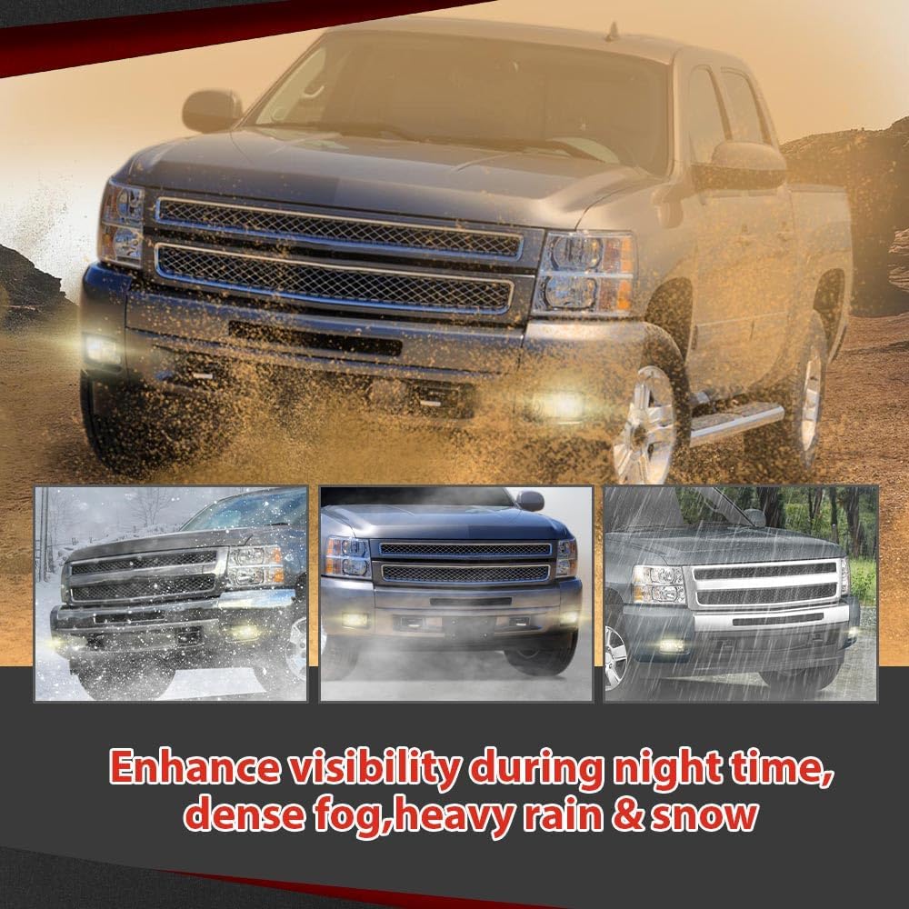 CROSSDESIGN Fog Lights 12V 24W Halogen Lamp w/Bulbs Assembly Compatible with Chevy Silverado/tahoe/suburban 2007-2015 Left + Right Pair Clear Lens