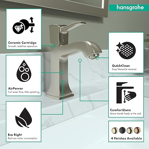 Miniatura 3 de hansgrohe Metropol 31300821 - Grifo clásico clásico para lavabo de baño de 1 manija y 8 pulgadas de alto en níquel cepillado, 31300821