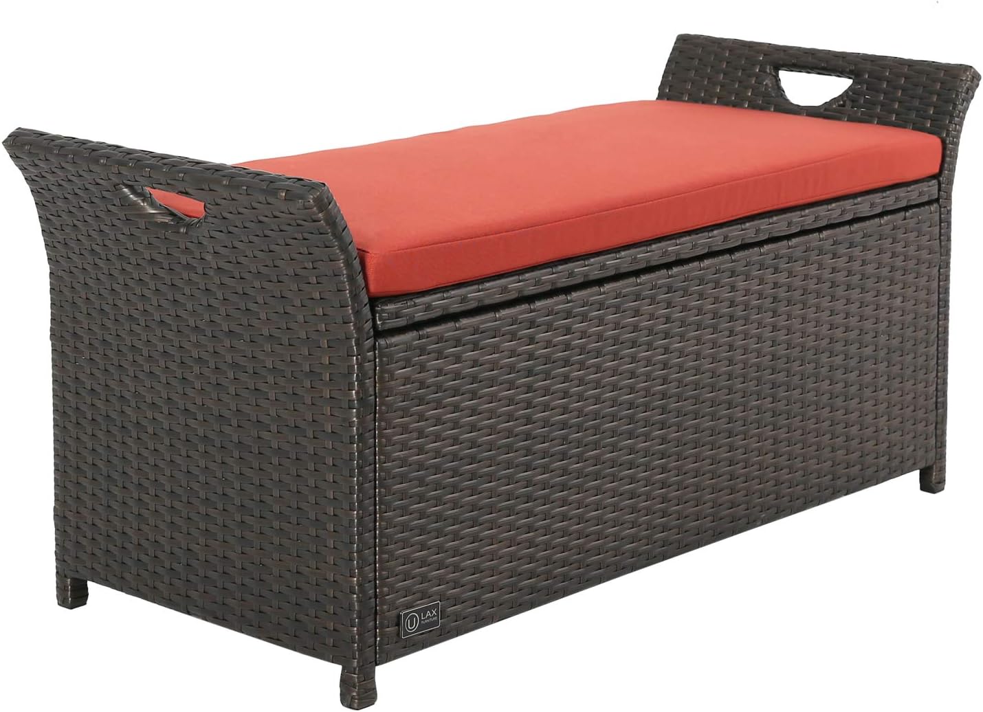 Ulax Furniture Outdoor Storage Box Patio Wicker Deck Bench Storage Box with Cushion, 38 L x18 W x19.5 H Inches : Patio, Lawn & Garden