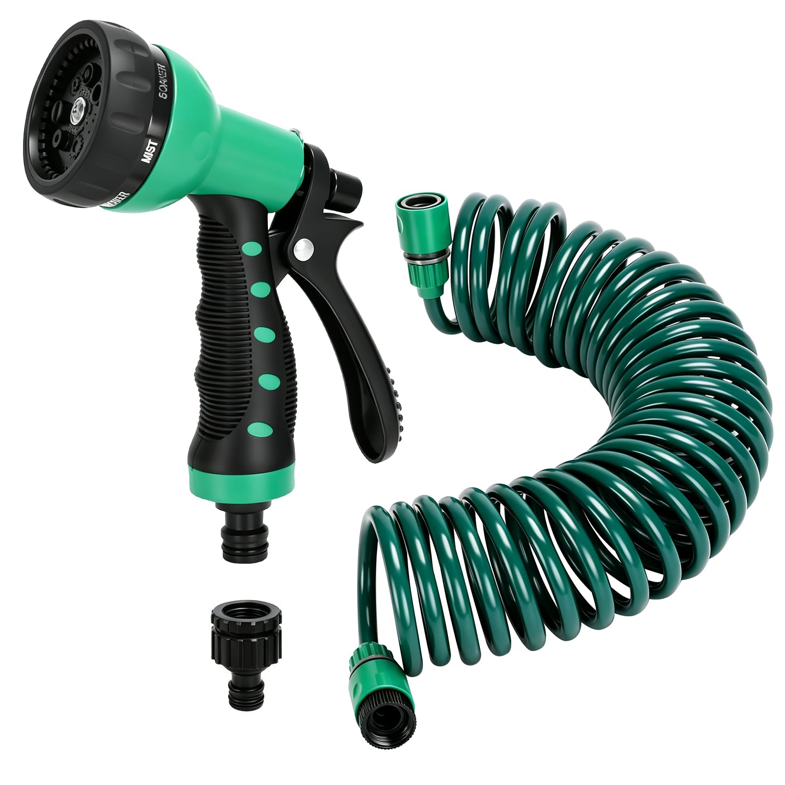 Tubo da giardino a spirale, 15,7 m, in EVA, con ugello spray a 7 modelli, tubo da giardino leggero e auto-avvolgente, retrattile, sicuro per acqua potabile, per prato e patio
