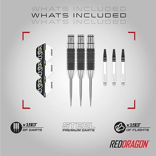 Miniatura 2 de RED DRAGON Ikon Signature Series - Juego de dardos profesionales con punta de acero de tungsteno con vuelos y tallos