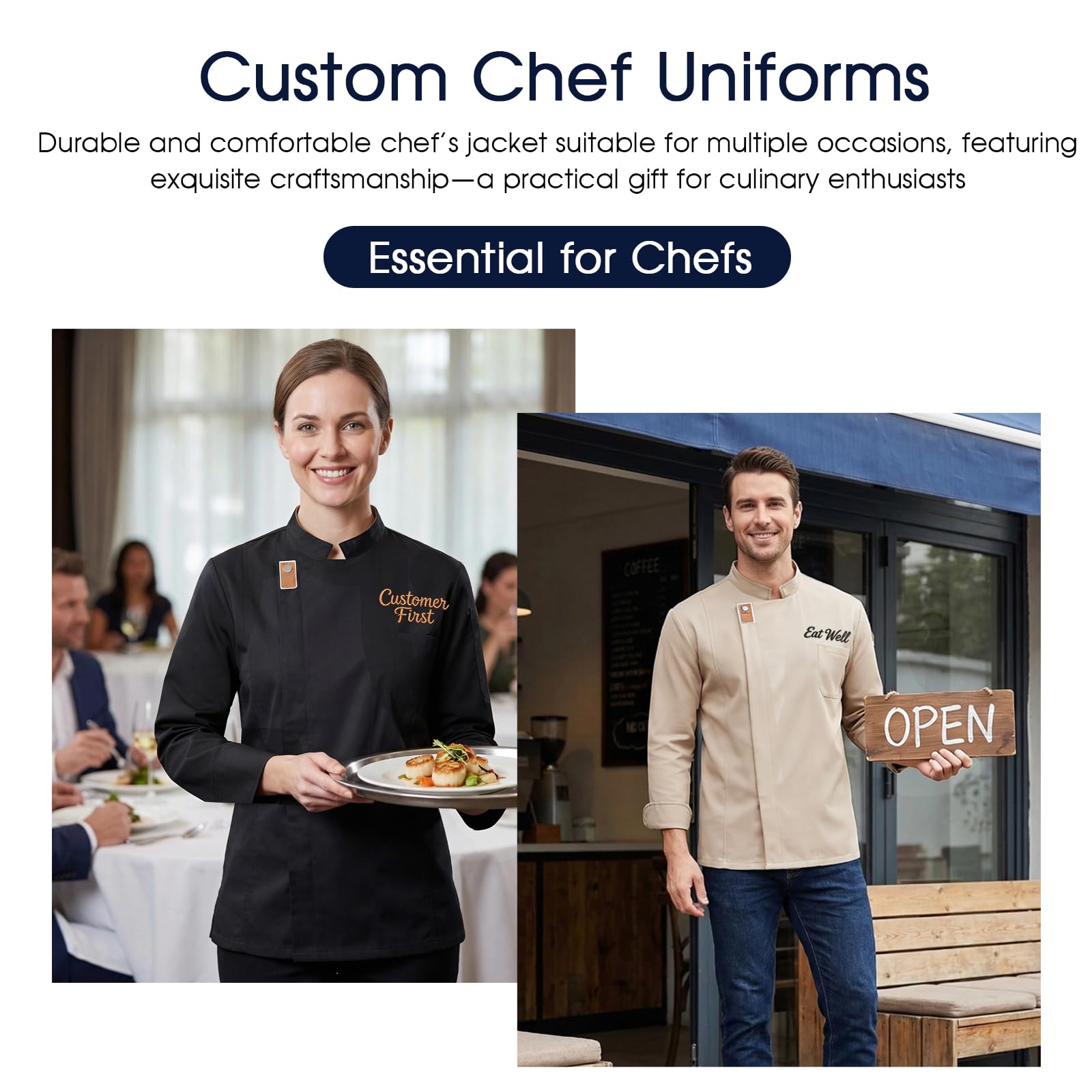 Manteau de Chef brodé personnalisé, Veste de Chef personnalisée,Veste De Cuisine Homme Custom Tenue de Cuisine Femmes
