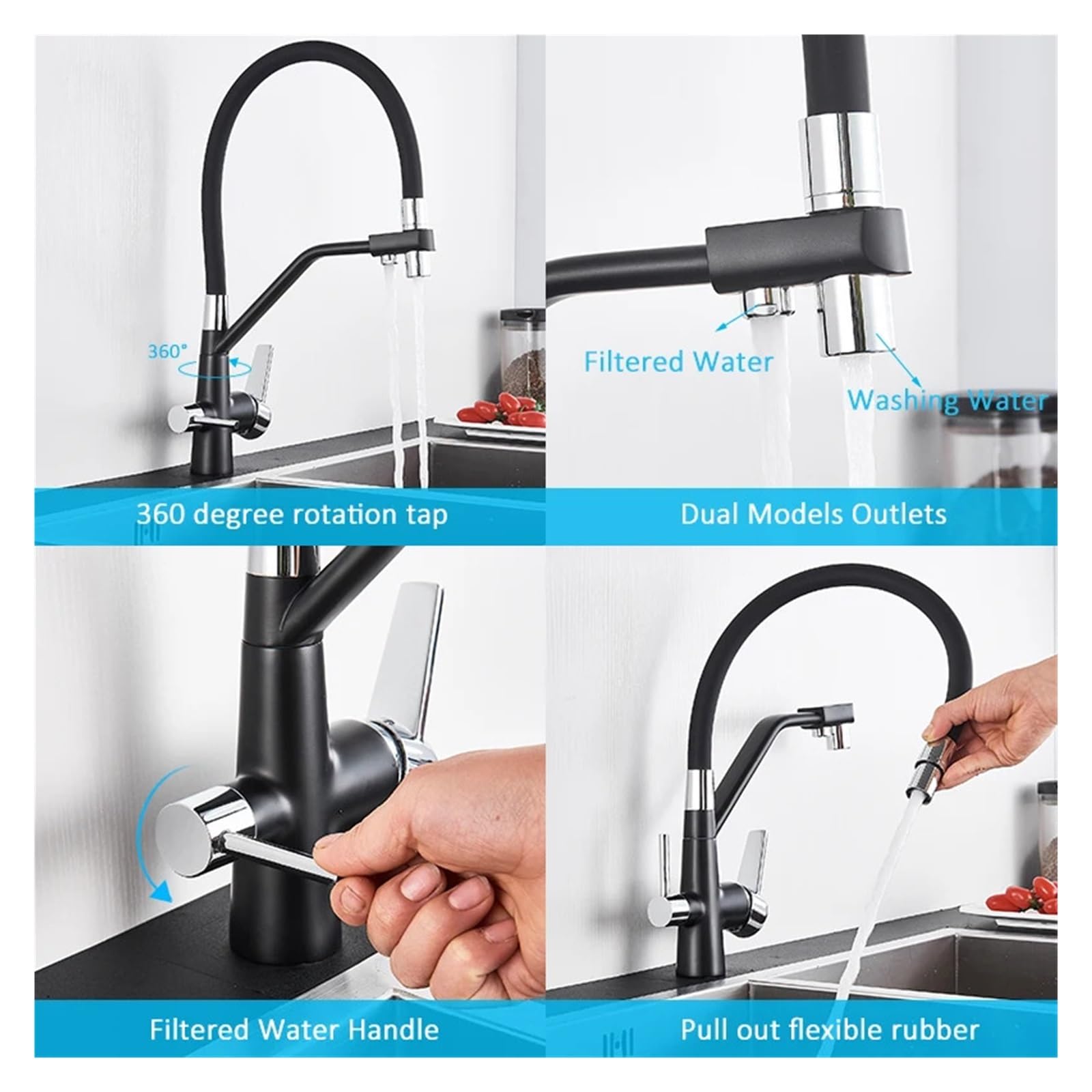 360 ° drehbarer Küchenarmatur mit Wasserfilter, 3-Funktions-Sprühkopf, Küchenarmatur für einfache Reinigung und Filtration, modernes Design für den Heimgebrauch