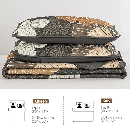 Miniatura 7 de Juego de edredón tamaño Queen con estampado floral azul, colcha de 3 piezas, elegante colcha bohemia con 2 fundas de almohada, juego de edredón