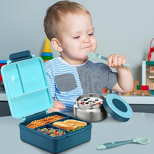 Miniatura 6 de Lonchera Bento para niños con bolsa térmica de sopa y almuerzo de 8 onzas, recipientes de comida a prueba de fugas con 4 compartimentos, tarro de