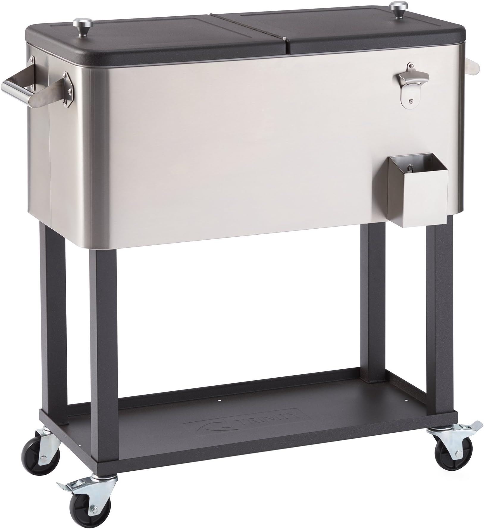 TRINITY TXK0802 Stainless Steel Rolling Cooler with Shelf