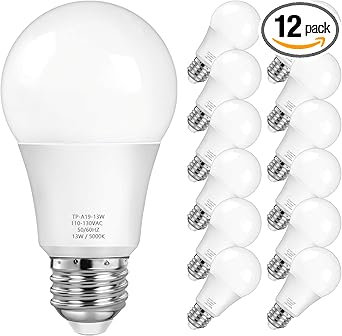MAXvolador A19 LED Light Bulbs, 100 Watt Equivalent LED Bulbs, 5000K Daylight White, 1500LM, E26 Base, Non-Dimmable, 13W Bright Lightbulb, 12-Pack