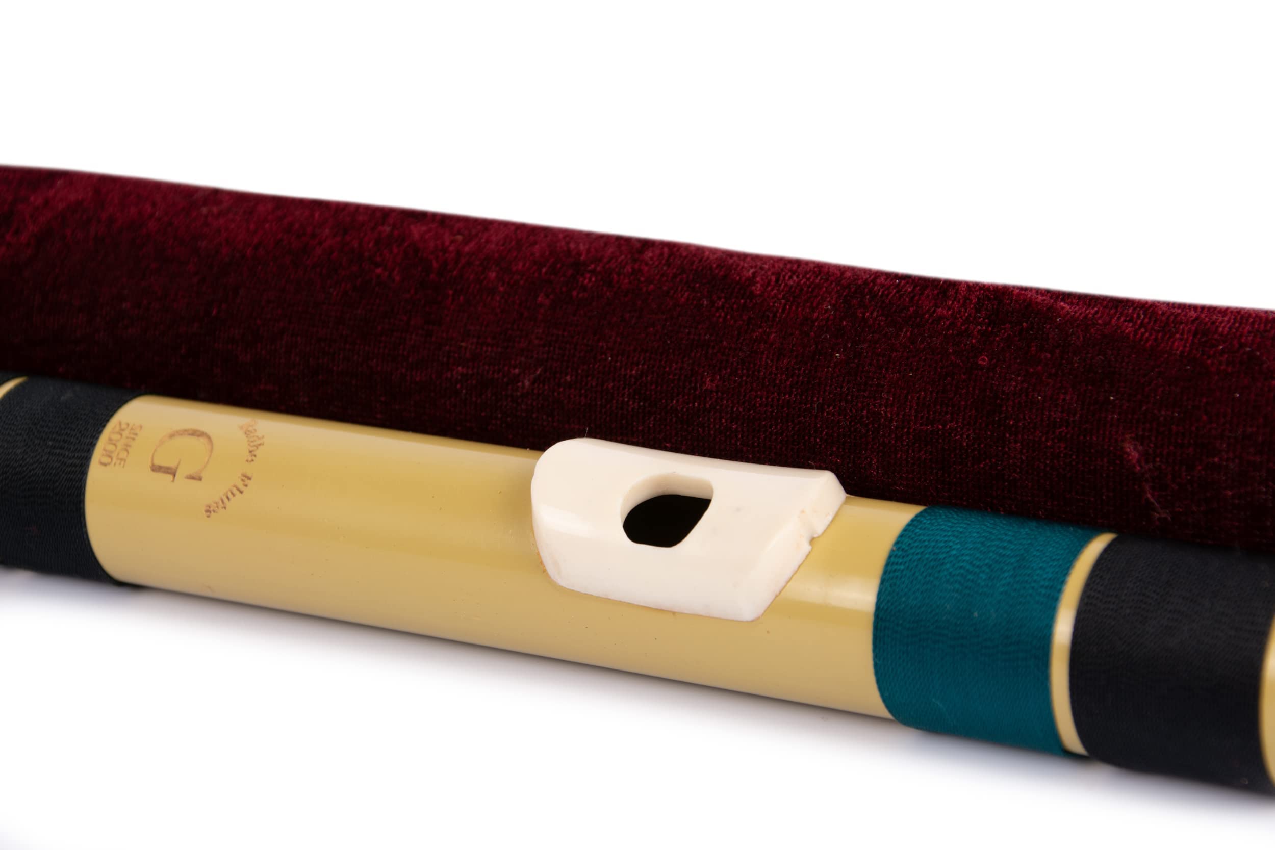 Radhe Flutes PVC Fiber Bass G With Velvet Cover (Beige Flute With Black & Dark Green Threads) 4