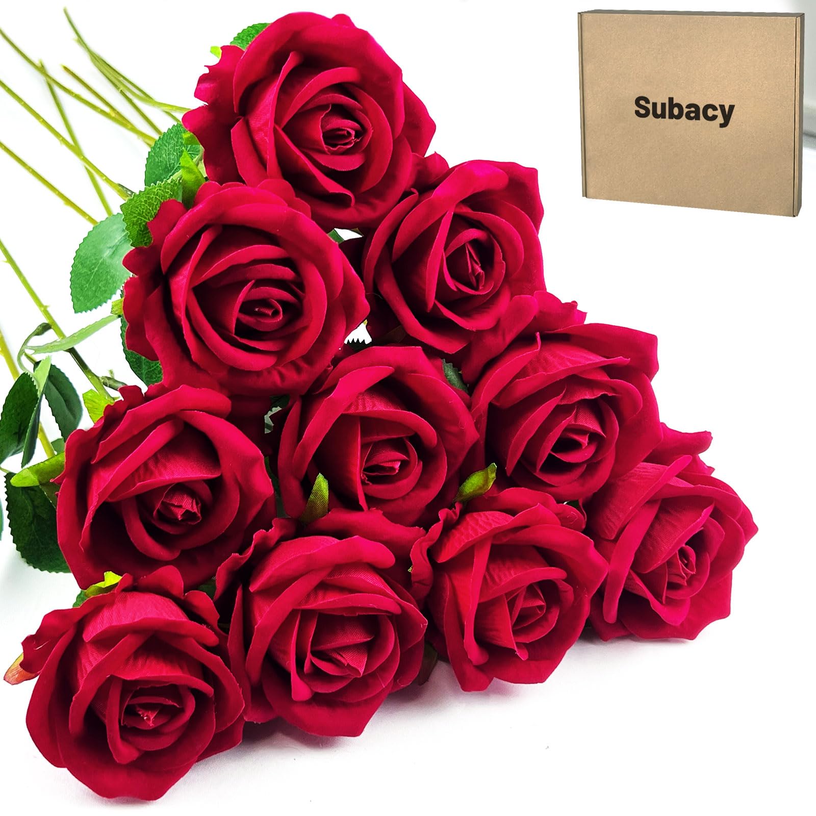 10 PCS Artificial Roses with Stems 10cm Long Fake Roses Silk Flowers Realistic Foam Flowers for Home Wedding Decorations (Brilliant Red) image 6