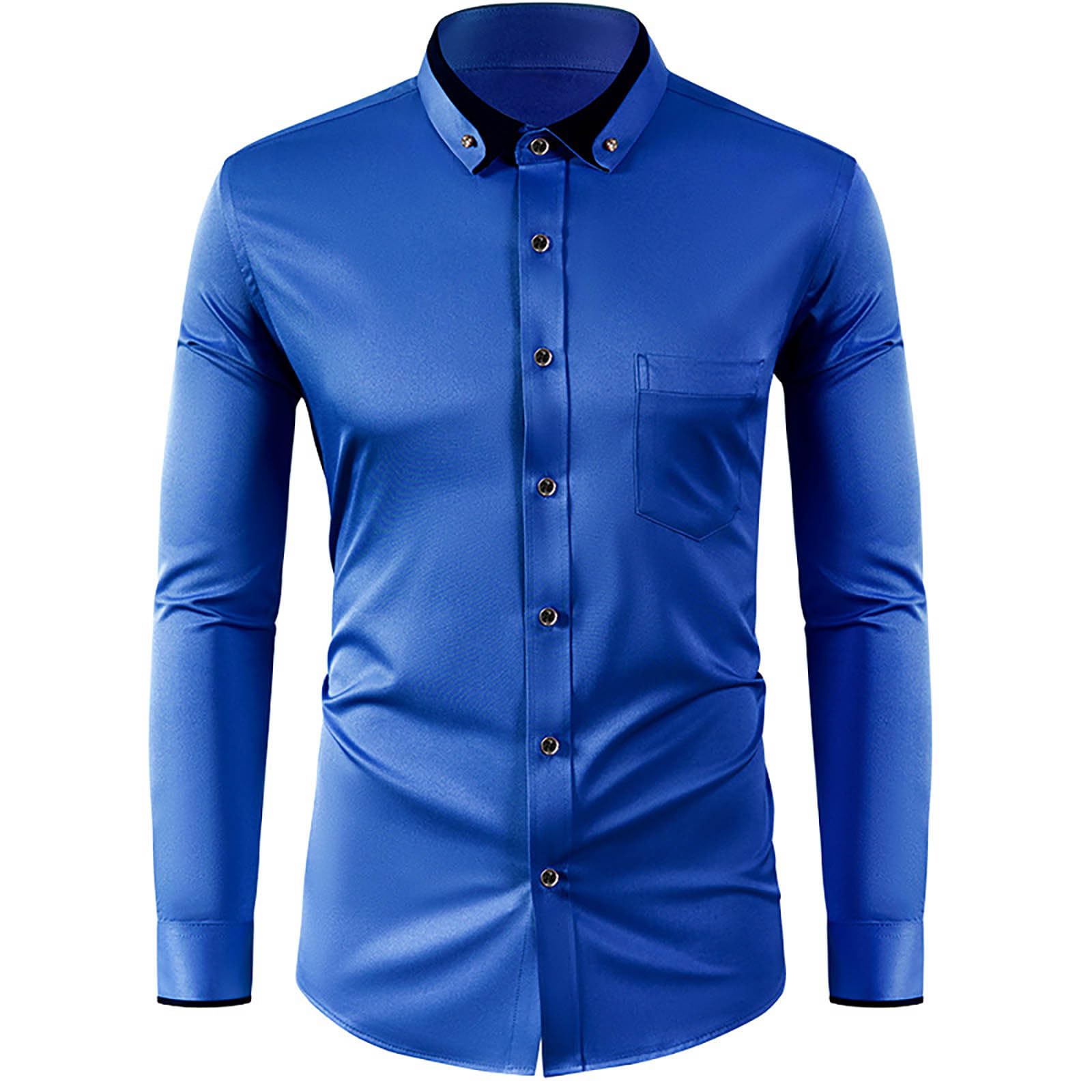 Dress Shirts for Men Regular Fit Casual Long Sleeve Button Down Business Work Blouse Fashion Lapel Formal Shirt