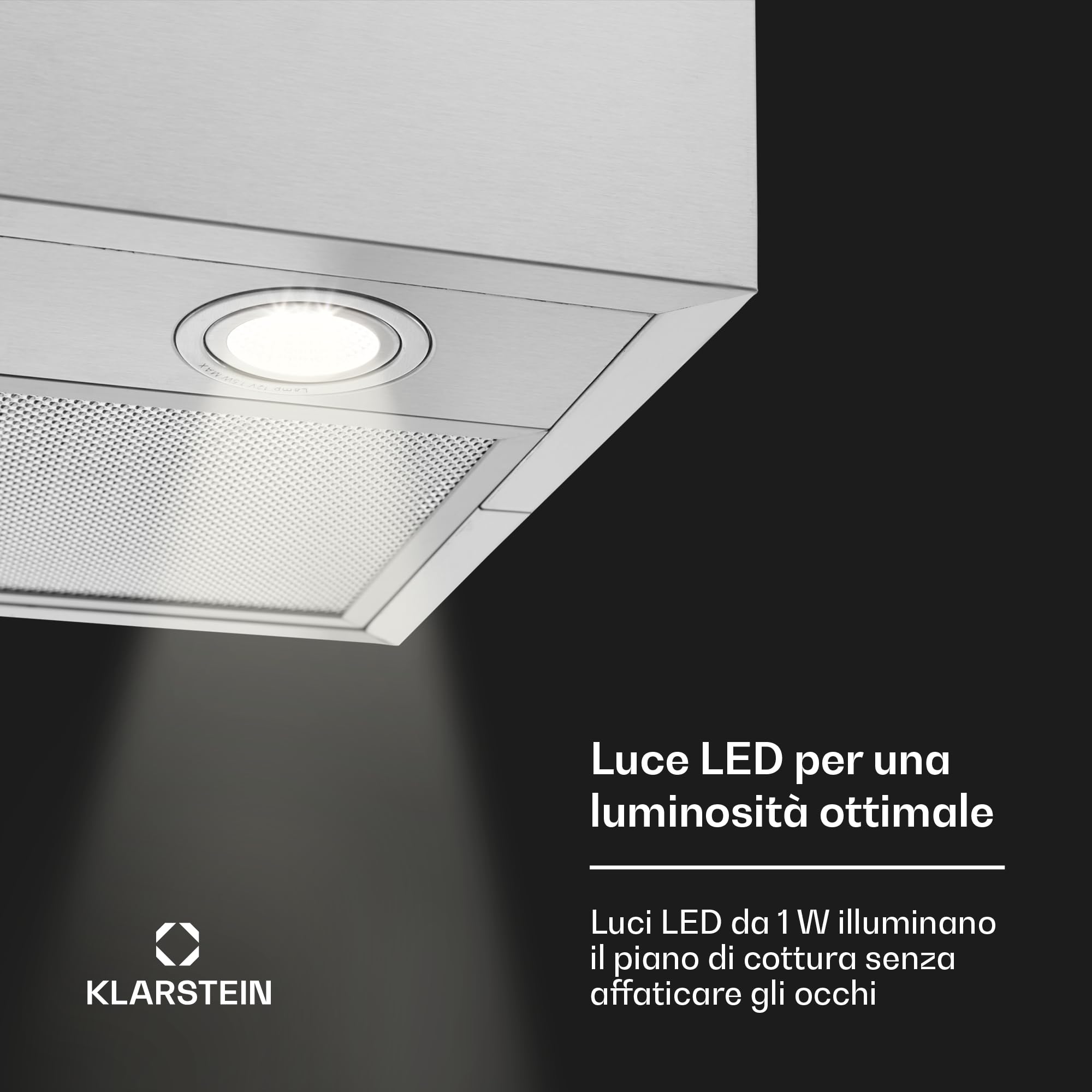 Klarstein Cappa Isola Sospesa, con Timer, Flusso d'Aria di 641m³/h, Cappa Sospesa per Isola Cucina con 3 Modalità e Filtri Antigrasso, Cappa Isola Sottopensile con Filtri a Carboni Attivi