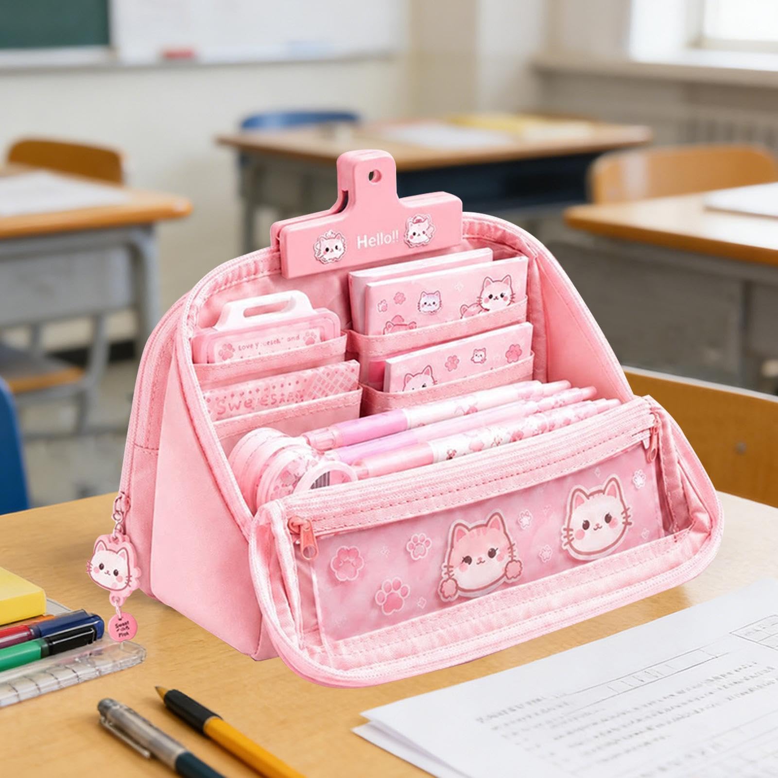 Set Astuccio Estetica Gatto Grande Capacità | Set Astuccio Cancelleria Per Studio Quotidiano Pittura Creazione Corso D'Arte Esami Viaggi Compagno Di Classe E Amico