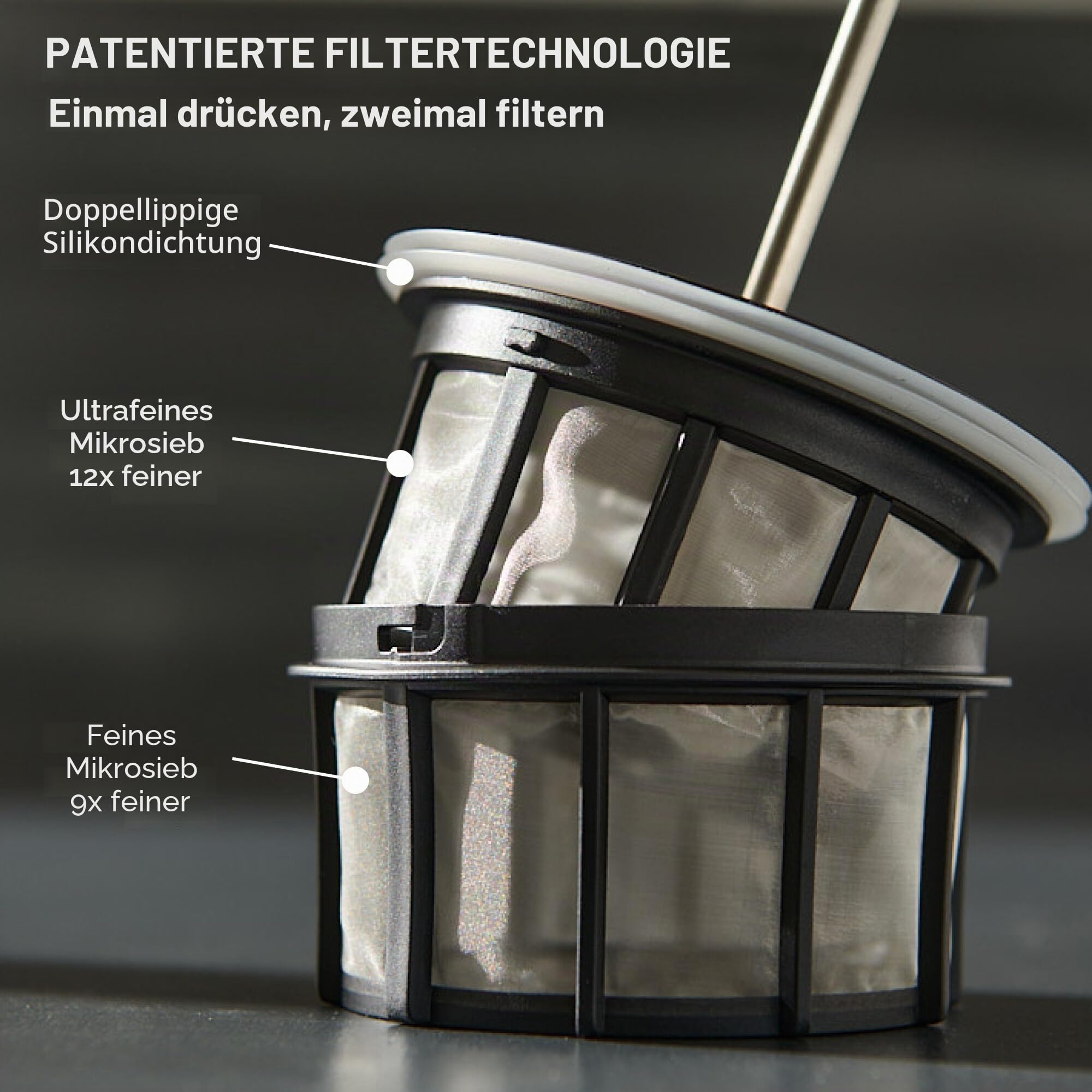 ESPRO – P0 Ultralight – Französische Kaffeepresse für Einzelportionen und leichte Trinkflasche für Reisen, Camping und den täglichen Gebrauch, Edelstahl, vakuumisoliert, 16 oz (Matte Meteorite Black)